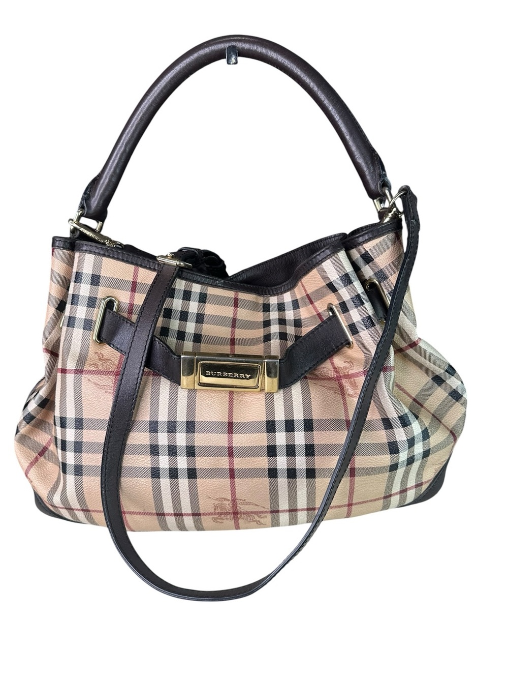 Burberry London Beige Nova Check Shoulder crossbody with Dark Brown Trim